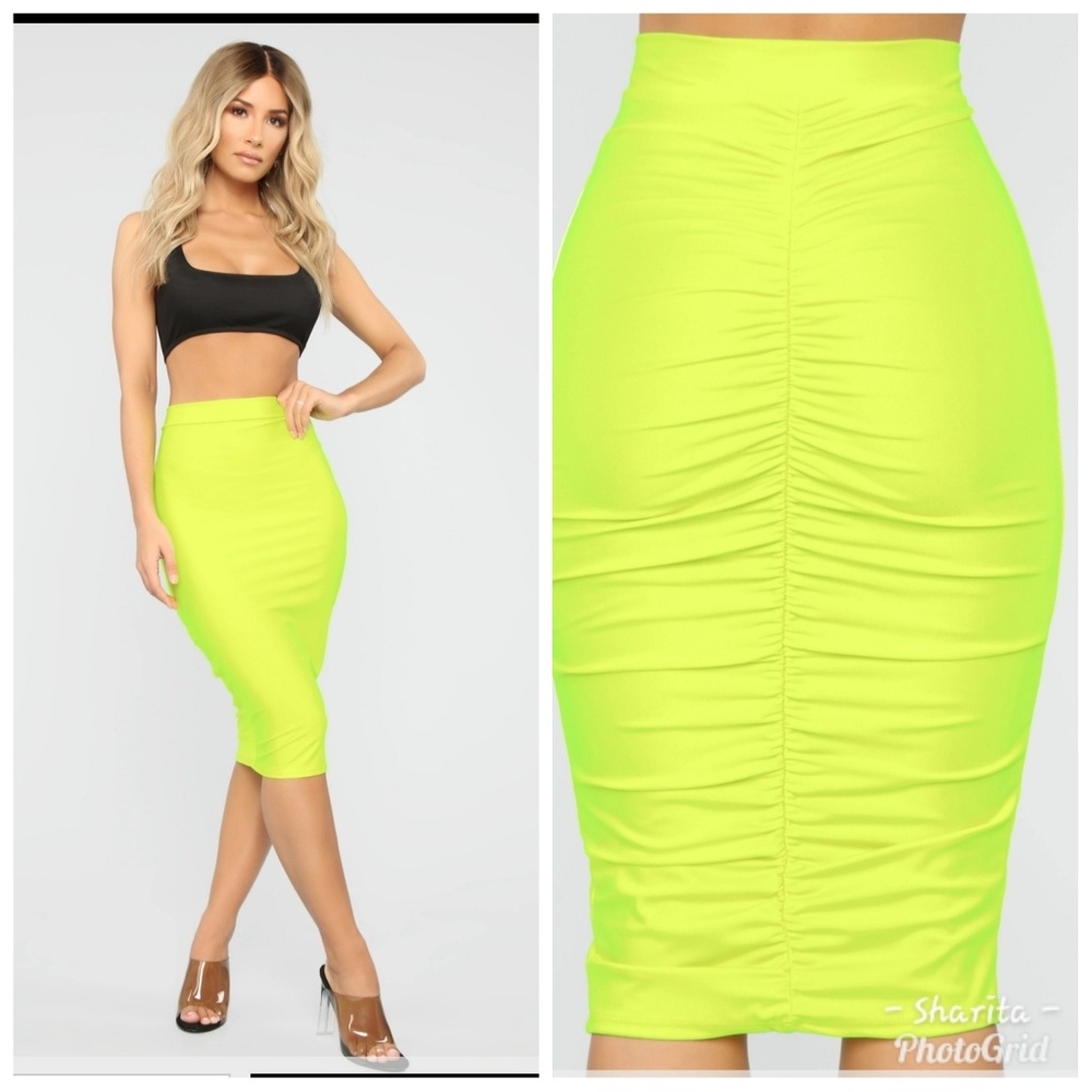 Neon yellow body con skirt